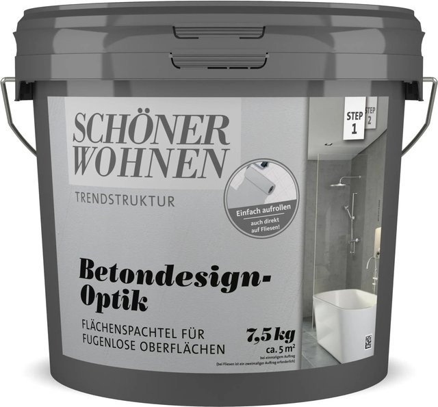 Schöner Wohnen Flächenspachtel in Betondesign-Optik Grau inklusive Härter, 7,5 kg - Bild 1