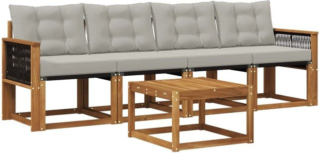 vidaXL Outdoor-Sofagarnitur aus Akazienholz mit Textilene und Kissen in Beige und Grau - Bild 1