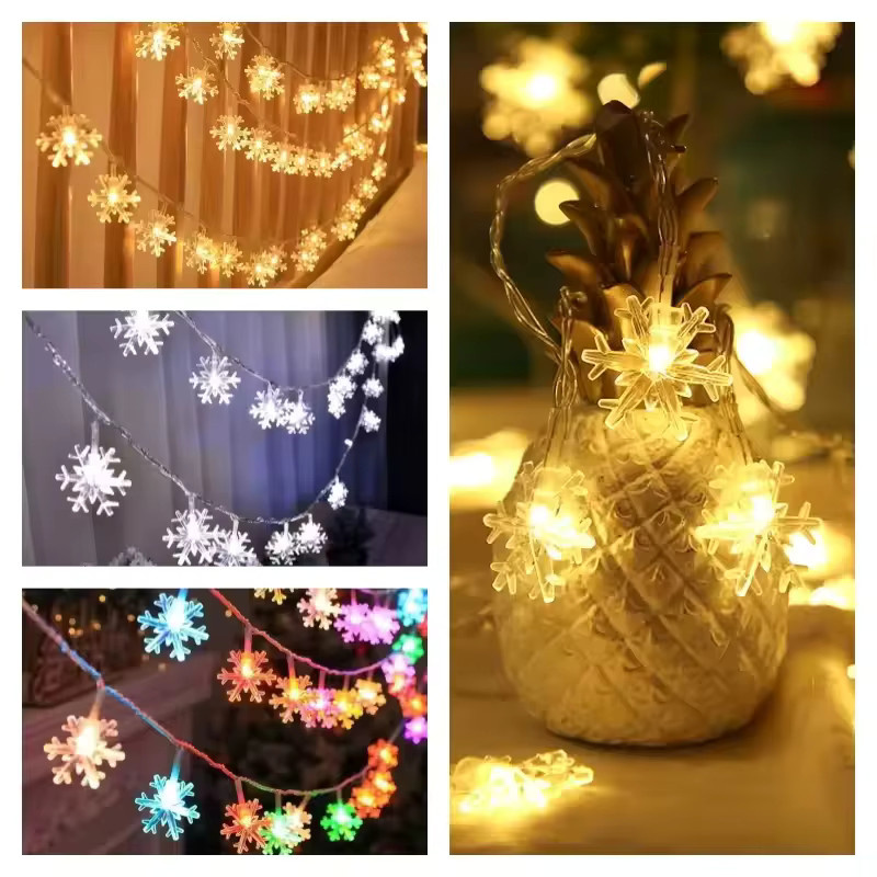 LED Schneeflocken-Lichterkette für Weihnachten und Partys in Weiß und Multicolour mit USB-Anschluss - Bild 1