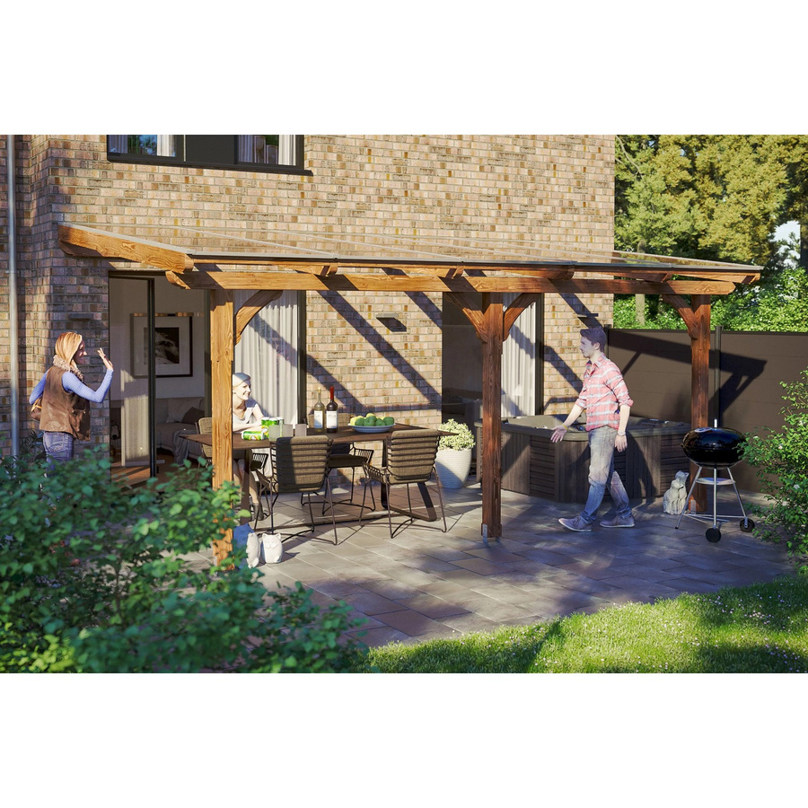 Skan Holz Terrassenüberdachung Rimini aus Douglasie in Nussbaum Braun mit Polycarbonat-Dach, Breite: 541 cm, Tiefe: 250 cm - Bild 2