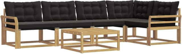 vidaXL Outdoor-Sofagarnitur aus Akazienholz in L-Form mit Textilene-Bezug und Polstern, 6-teilig, Schwarz und Weiß, B/T/H: 79 x 79 x 37 cm - Bild 1