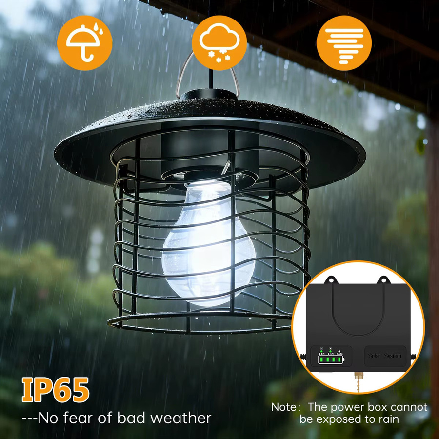 AMARYLLIS Solar-Pendelleuchte für Außenbereich in Schwarz mit Retro-Zugkettenschalter, IP65 wasserdicht, warmweißes Licht und Batterieanzeige - Bild 6