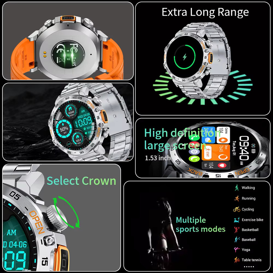 LIGE Smartwatch für Männer mit Ultra HD Bildschirm, Bluetooth Anruffunktion und Taschenlampe, wasserdicht, in Schwarz oder Silber - Bild 6