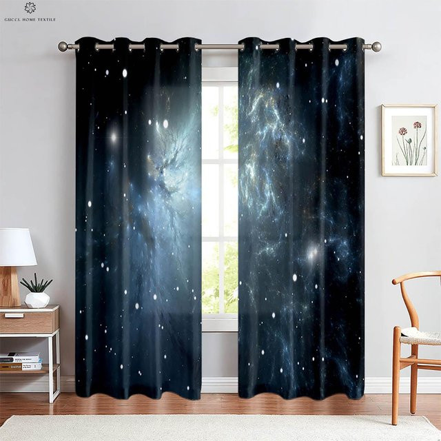 Yiran Furniture Sternenhimmel Vorhang mit 3D-Druck, 2er-Set, Blau, Semi-transparent, B: 50 cm, H: 130 cm - Bild 1