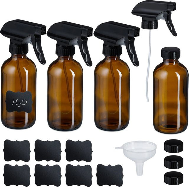 Relaxdays Sprühflasche aus Glas in Braun mit UV-Schutz, verstellbar, 4er Set, 250 ml pro Flasche - Bild 1