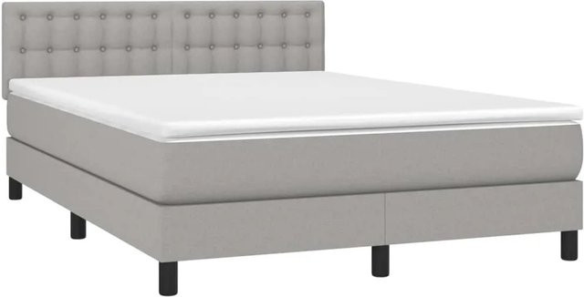 vidaXL Boxspringbett mit Matratze in Hellgrau, Hybridbett mit LED-Unterbettbeleuchtung und USB-Ladeport, B/T: 140 x 190 cm - Bild 1