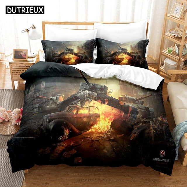 Binchi Outdoor Product 3D Panzer Bettwäscheset aus Mikrofaser mit Kissenbezug, Farbe: Schwarz, Breite: 264 cm, Tiefe: 228 cm - Bild 1