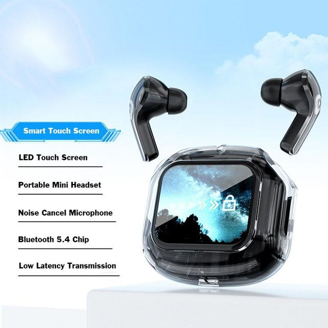 AlongChoice Drahtlose In-Ear Kopfhörer mit intelligentem Touchscreen und digitalem Display, HiFi-Stereo-Musik-Headset mit Rauschunterdrückung und Mikrofon, Schwarz - Bild 1