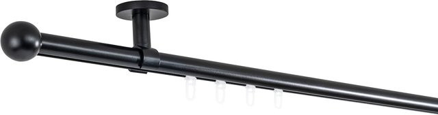 Ondeco Gardinenstange auf Maß mit Innenlauf 20mm und Gleitern, Schwarz, 1-lauf Deckenträger, Länge: 270 cm - Bild 1