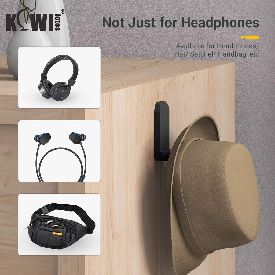 KIWIFOTOS 2er Pack Kopfhörerhalterung für Gaming Headsets, faltbarer Wandhalter und Schreibtisch-Haken in Schwarz - Bild 4