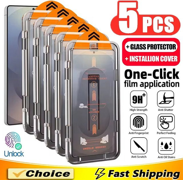 5er Pack Displayschutzfolie aus Glas mit oleophober Beschichtung für Samsung Galaxy S21 S22 S23 S24 S25 Ultra und S24 Plus in Transparent - Bild 1