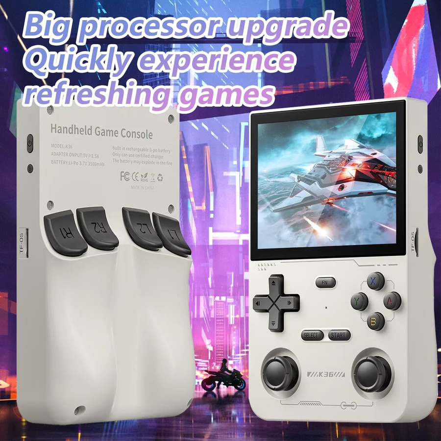 GAMINJA K36 Retro Handheld-Videospielkonsole mit 16.000 Spielen, Emulator für PS1/PSP/DC/N64/SS, 3,5 Zoll IPS-Bildschirm, Schwarz - Bild 3