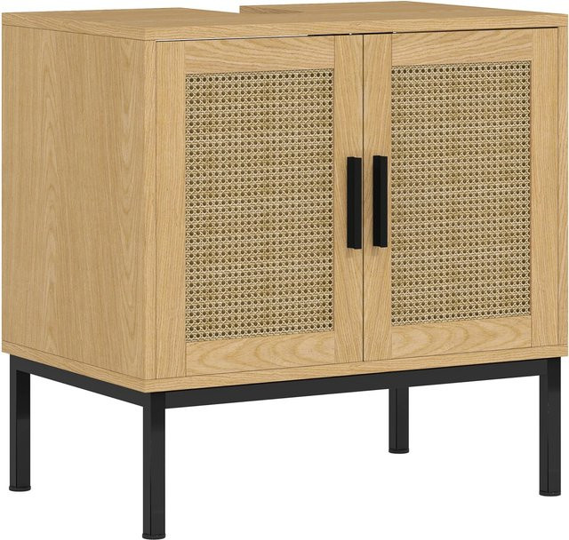 Kleankin Waschbeckenunterschrank aus Spanplatte mit Rattan-Design in Eiche und Braun, B/T/H: 39 x 60 x 39 cm - Bild 1