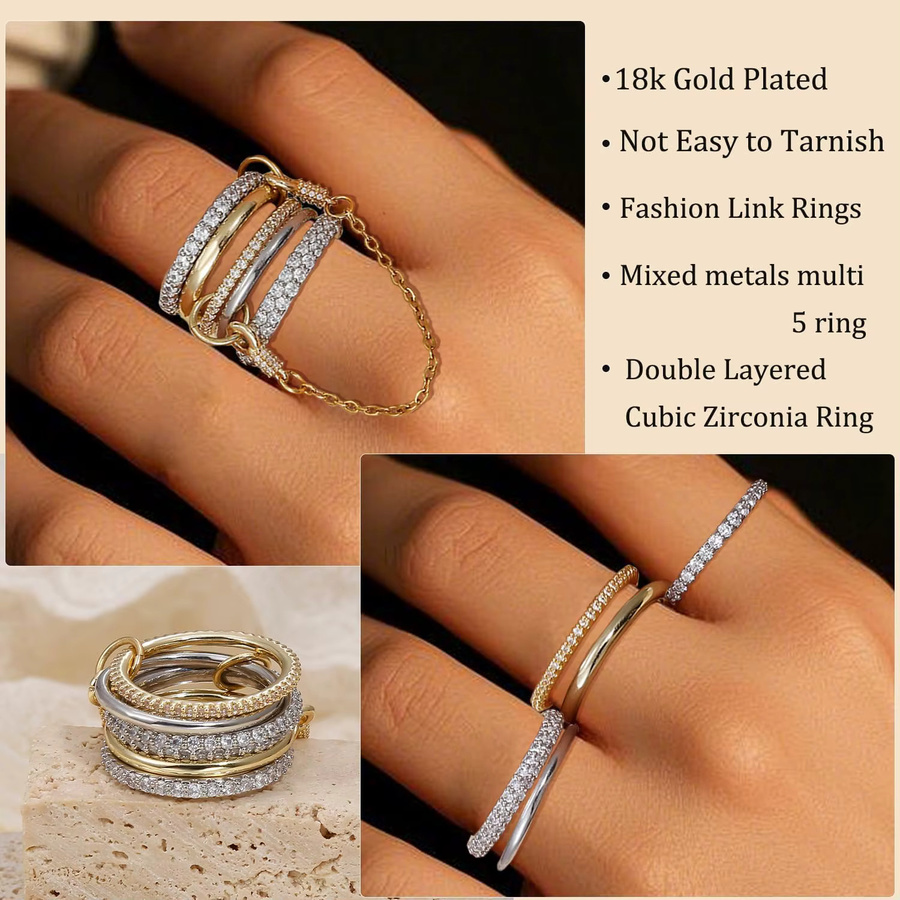 YILUOCD Ringe, vergoldet, Zirkonia, Damen - Bild 5