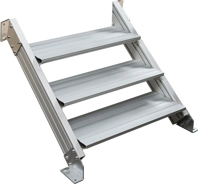 Treba Außentreppe Alaska 3 aus Aluminium in Silber mit 3 Profilstufen, Breite: 100 cm, Tiefe: 28 cm - Bild 1
