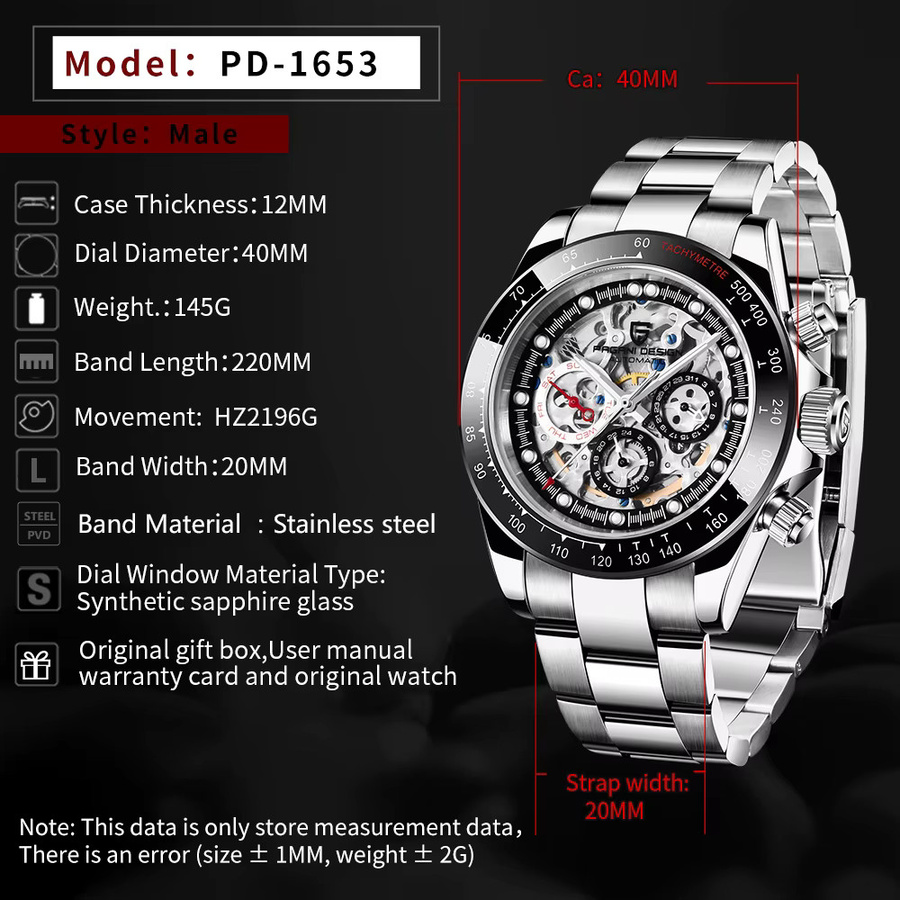 PAGANI DESIGN Automatik-Armbanduhr, Edelstahl, Schwarz, Saphirglas, Herren - Bild 6