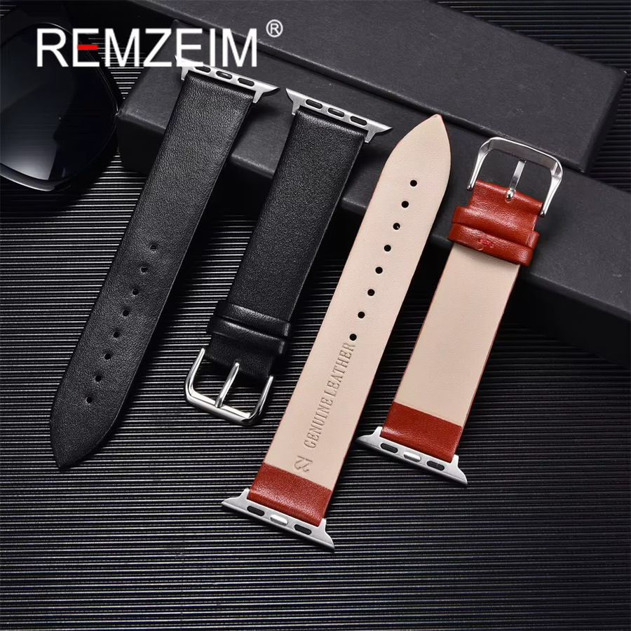 REMZEIM Uhrenarmband PU-Leder, Schwarz, Unisex, 38–49 mm - Bild 1