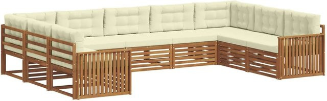 vidaXL Sofagarnitur 9-teilig aus Massivholz Akazie in Natur und Creme mit U-Form und abnehmbaren Kissen - Bild 1