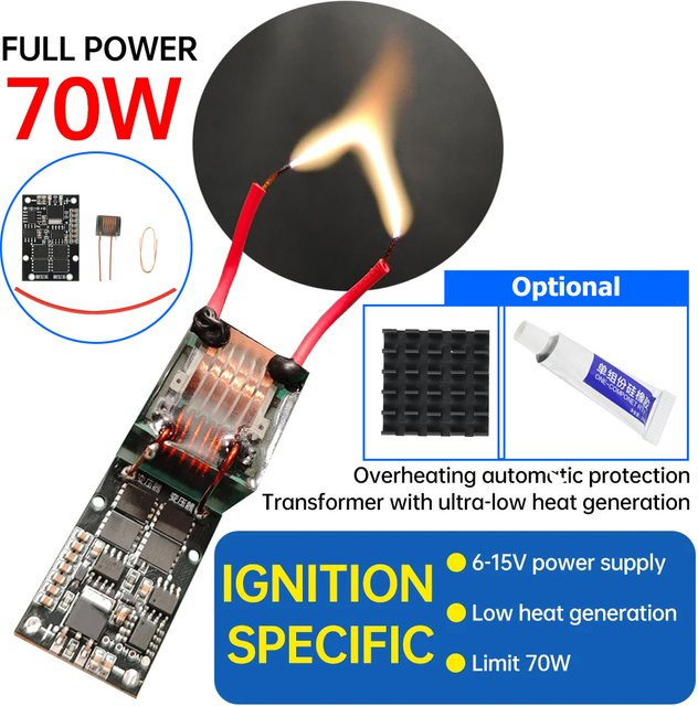 Gaqqee 70W Hochspannungs-Lichtbogen-Zündmodul DC 6-15V zu AC 10kV-25kV Transformator als DIY-Kit für Feuerzeug Boost Spark Arc Zündspulen - Bild 1