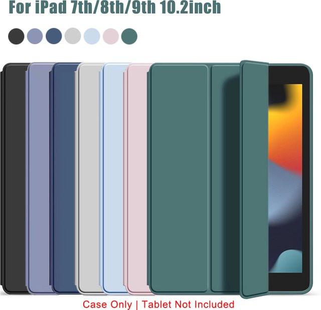 QIJUN Flip-Hülle für iPad 7. 8. 9. Generation 10,2 Zoll, dreifach gefalteter magnetischer Ständer aus PU-Leder, Blau - Bild 1