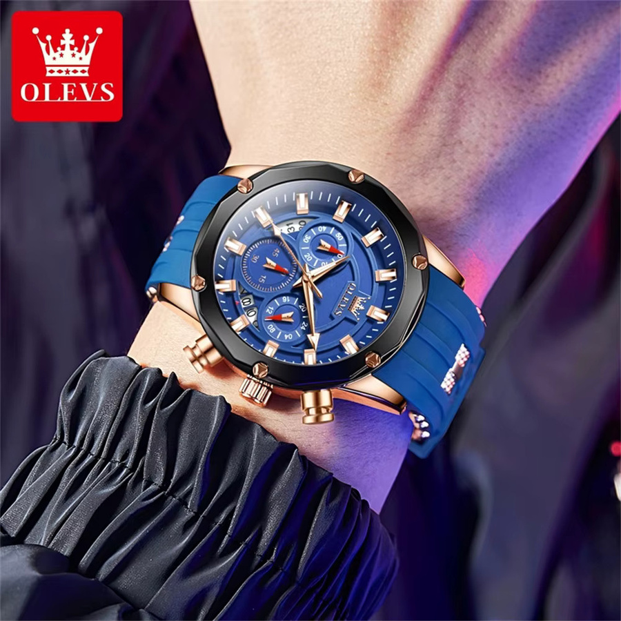 OELVS Chronograph, Quarz, Silikonarmband, Schwarz, Herren - Bild 4