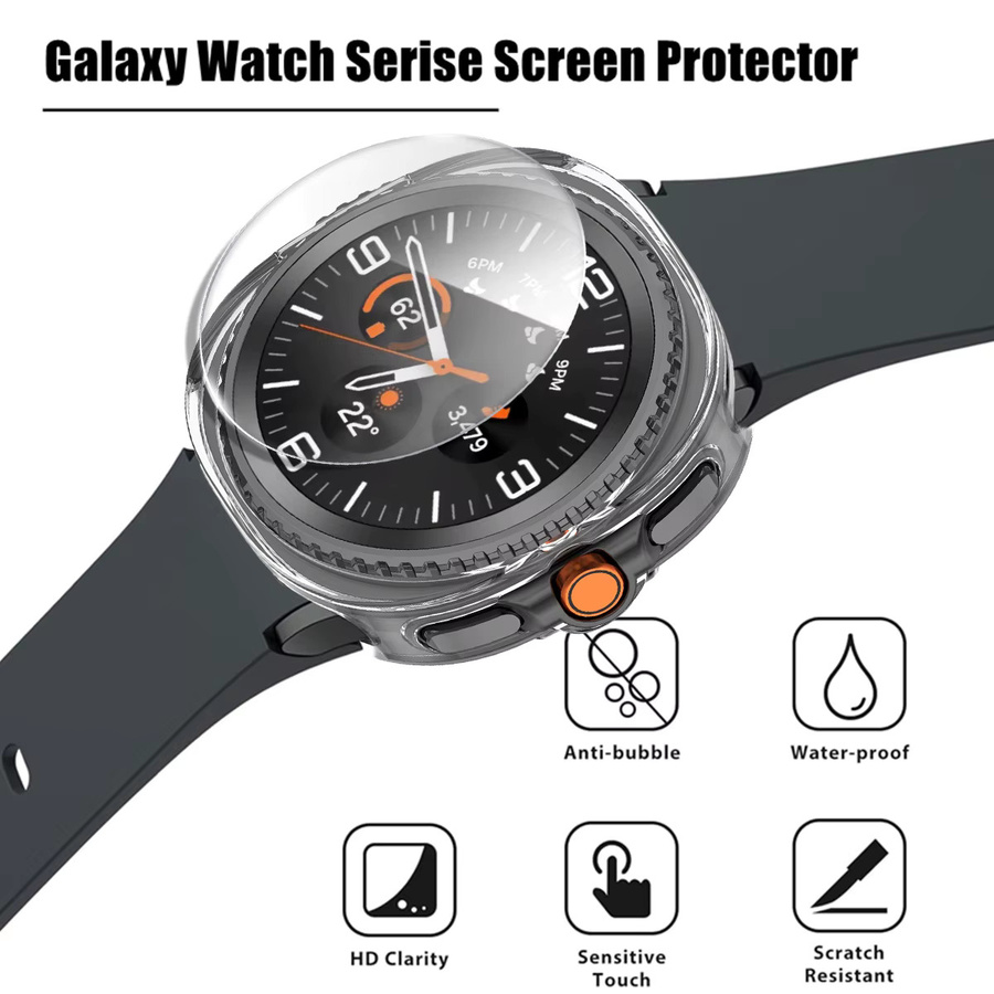 Displayschutzfolie aus gehärtetem Glas und TPU-Hülle für Samsung Galaxy Watch 8 Classic 46 mm, Schwarz, Unisex - Bild 4