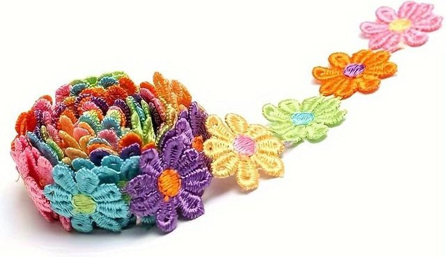 SZwatch Gänseblümchen-Spitzenband aus Polyester in Beige und Bunt, Breite: 2,5 cm - Bild 1