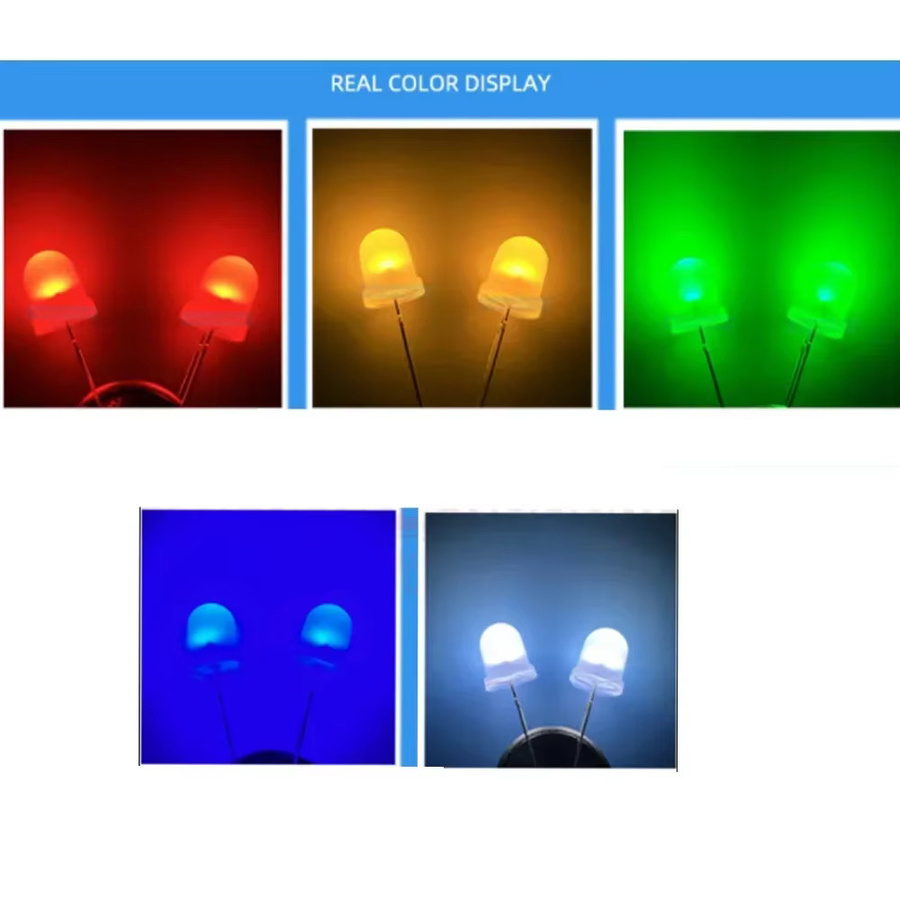 YTDMEN LED-Dioden-Set F8 8 mm superhell, 5 Farben (Rot, Weiß, Grün, Blau, Gelb) in 10 oder 50 Stück - Bild 2