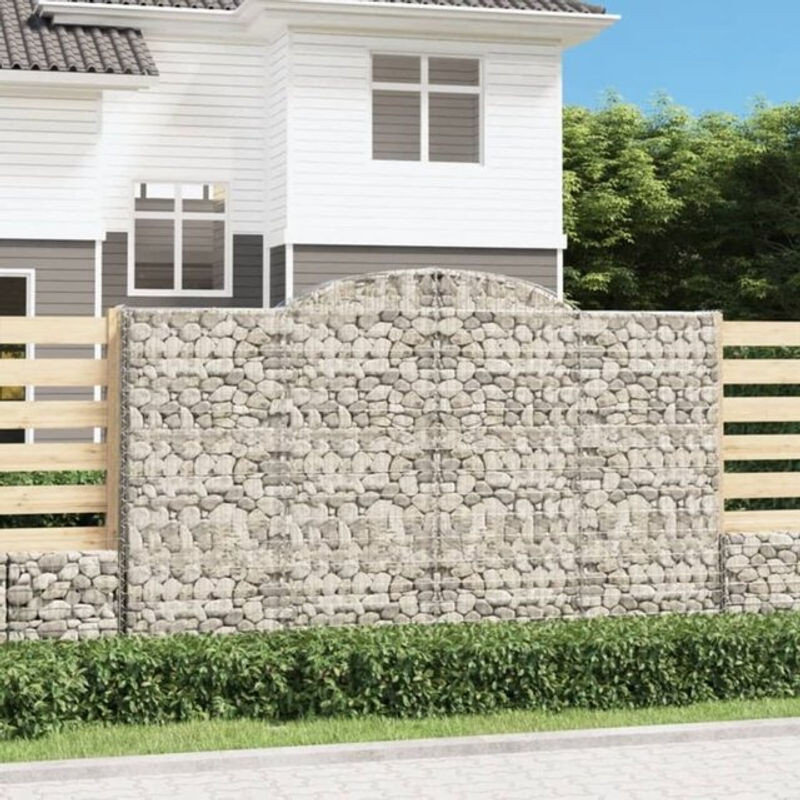 Vidaxl Gabionen mit Hochbogen Set aus verzinktem Metall in Silber und Grau, 5 Stück, B: 300 cm, H: 180/200 cm, T: 50 cm - Bild 1