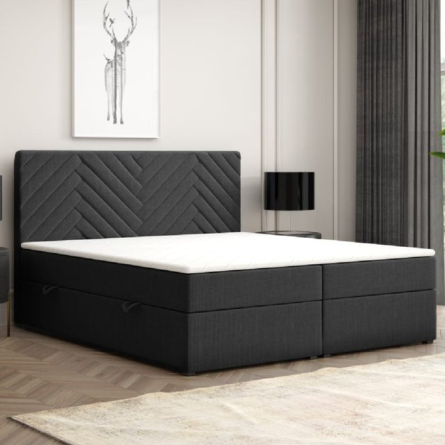 M-Punkt Boxspringbett MALIBU mit Bettkasten in Schwarz aus Webstoff, B/T: 180 x 200 cm - Bild 2