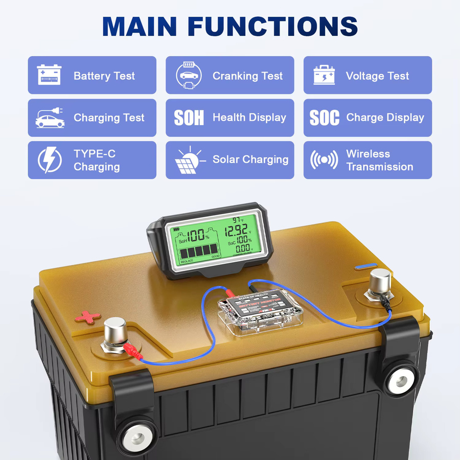 ANCEL BM200 PRO 12V Auto Batterie Kapazität Tester mit LED-Anzeige und SOH SOC Analyse in Schwarz - Bild 2
