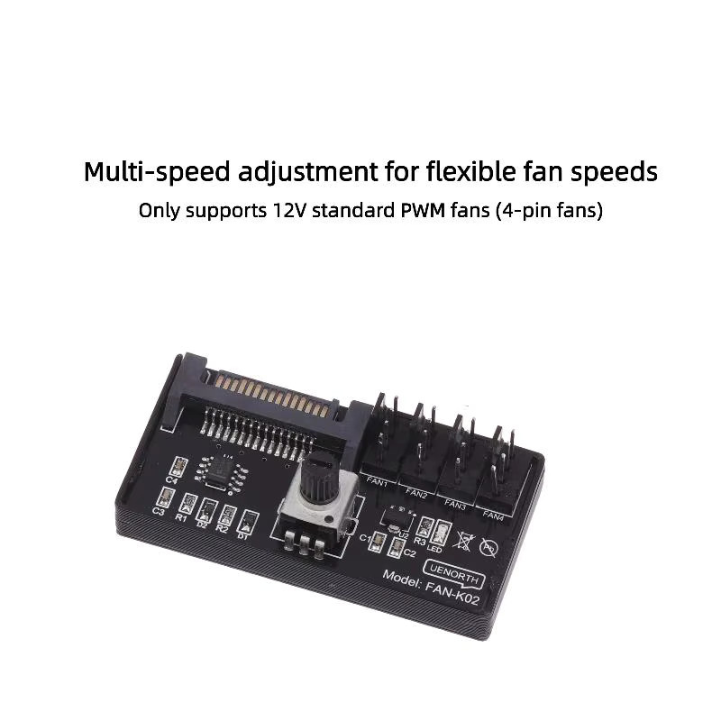 JTZTF PWM Lüftergeschwindigkeitsregler 4Pin SATA DC Schwarz für NAS-Server mit 4-Wege und 6-Wege PWM Lüfter HUB - Bild 2