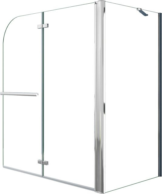 AICA Duschabtrennung Badewannenaufsatz aus Nano-Glas in Transparent mit Handtuchhalter, 2-teilig Faltwand mit Seitewand, B/H: 95 x 140 cm - Bild 1