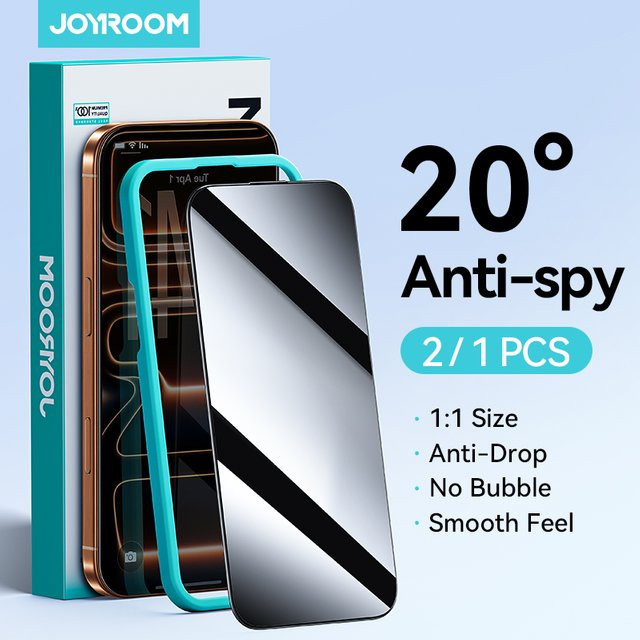 Joyroom Anti-Spionage Sichtschutz Displayschutzfolie aus Glas für iPhone 17 16 15 14 13 12 Pro Max in Transparent - Bild 1