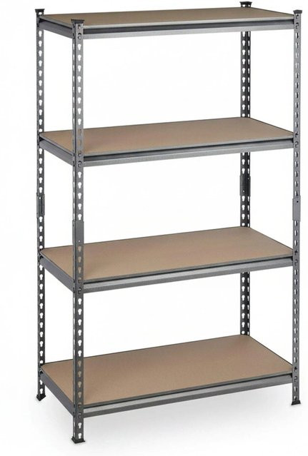 Relaxdays Schwerlastregal aus Stahl und MDF in Grau mit 4 höhenverstellbaren Ebenen, H: 153 cm, B: 91 cm, T: 46 cm - Bild 1