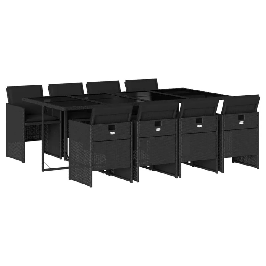 vidaXL 9-teilige Garten-Essgruppe aus Poly-Rattan in Schwarz mit Kissen und Hartglas-Tischplatte - Bild 2