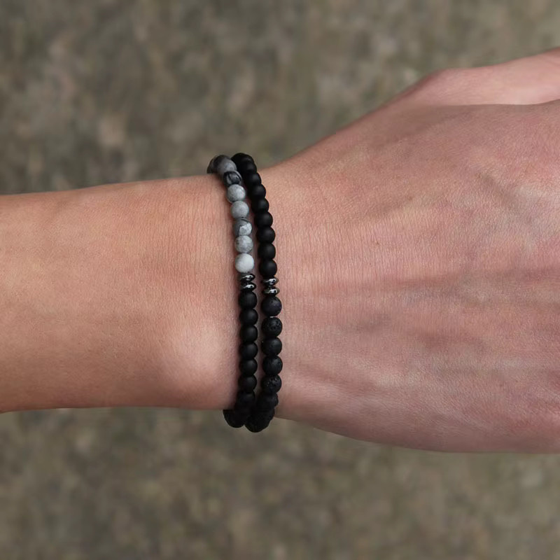 diffone Armband, Perlen, Onyx, Howlith, Lava, Unisex - Bild 2