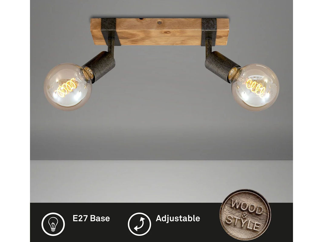 BRILONER Wand- und Deckenleuchte Vintage aus Holz und Metall in Bronze mit verstellbarem 2er Spot für E27 Leuchtmittel - Bild 3