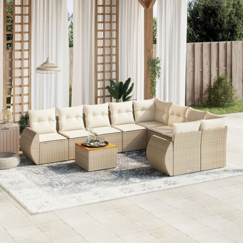 Vidaxl 9-tlg. Garten-Sofagarnitur aus Polyrattan mit Kissen in Beige - Bild 1