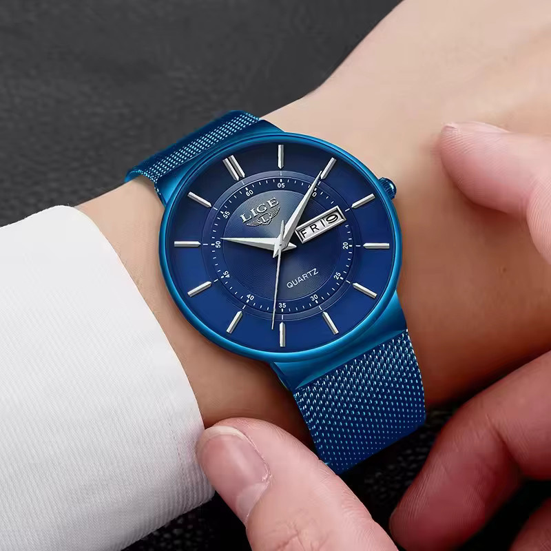 LIGE Armbanduhr, Quarz, Edelstahl, Blau, Herren - Bild 5