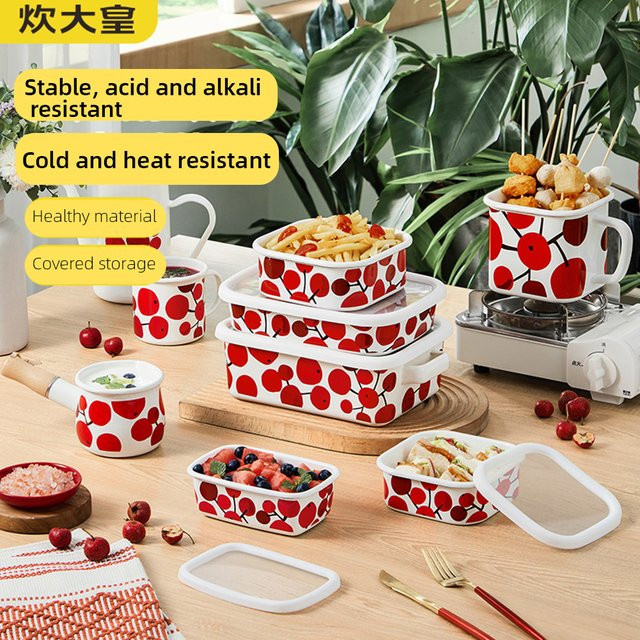 COOKER KING Vintage-Picknickset aus Emaille in Weiß mit Einhand-Topf und Becher für Camping und Outdoor - Bild 1