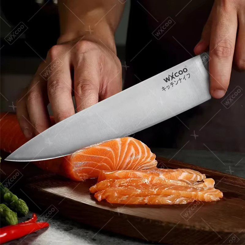 WXCOO Santoku Kochmesser mit japanischem Damast-Muster in Silber und Holzgriff - Bild 4