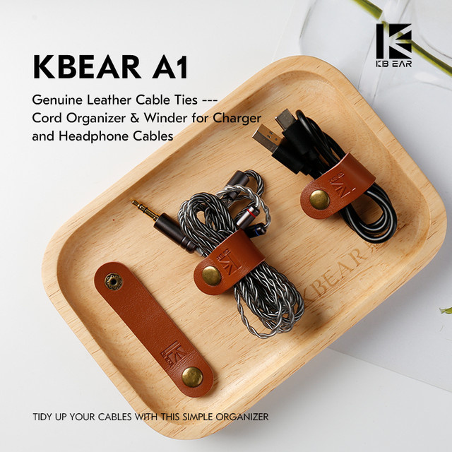KBEAR Leder-Kabelbinder in Braun als Kopfhörer-Kabel-Organizer und Kabelhalter für USB-Datenkabel und Smartphones - Bild 1