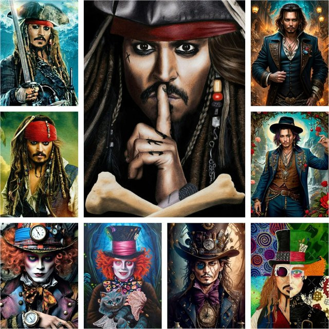 Potdemiel Diamond Painting Kit Gothic Captain Jack Sparrow Mosaik Set B/H: 30 x 40 cm - Bild 1
