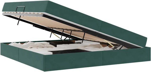 vidaXL Aufbewahrungsbett mit Matratze aus Samt und Metall in Dunkelgrün B/T/H: 200 x 200 x 103,5 cm - Bild 1