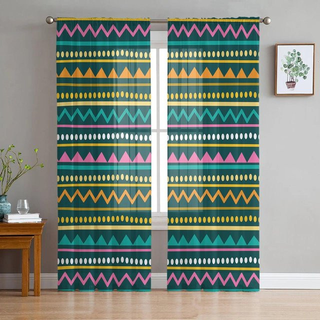 Mexikanische Streifen-Festival-Tüllvorhänge von A Family Of Home Textiles, transparenter Ethnic-Vorhang in Multicolour, Breite: 135 cm, Höhe: 183 cm - Bild 1