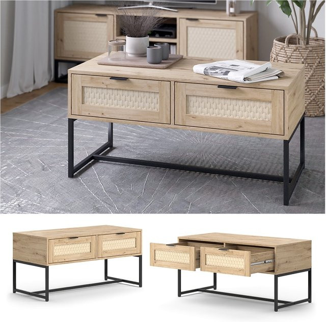 Vicco Couchtisch Natal in Eiche mit 2 Schubladen, B: 100 cm, T: 49,5 cm - Bild 1