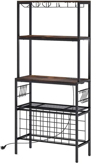 Costway Küchenregal aus Metall und MDF in Schwarz und Braun mit Steckdose im Industrial Design, H: 165 cm, B: 33 cm, T: 17 cm - Bild 1