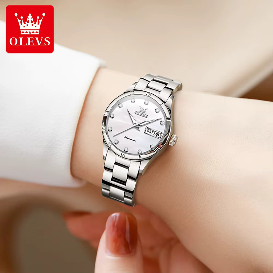 OLEVS Armbanduhr Automatik, Edelstahl, Diamantbesetzt, Silber, Damen - Bild 3