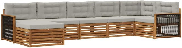 vidaXL Outdoor-Sofagarnitur in L-Form aus Massivholz Akazie mit 7 Kissen in Natur und Hellgrau - Bild 1